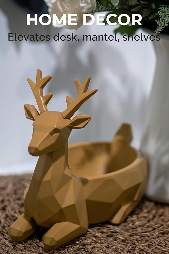 Low-Poly Deer Bowl, Resin Reindeer Statue, Deer Candy Dish & Key Holder, Deer Desk Decor for Living Room, Entryway, Dining Table, Office, Shelves