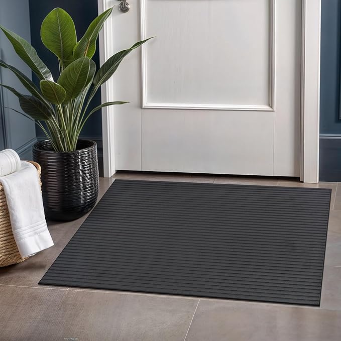 Beverly Rug Non Slip Area Rug 2 x 3 Modern Durable Ultra Soft Ribbed Indoor Rugs for Living Dining Room Office Stain Resistant Non Shedding Casual Easy Shag Indoor Carpet Dark Gray 2x3