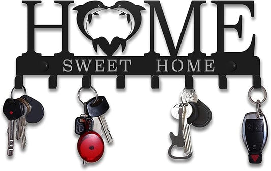 Keys Holder for Wall, Sweet Home Keys Rack, Wall Mounted Hooks, Metal Decor for Christmas Halloween Entryway Kitchen Hallway Garage Office