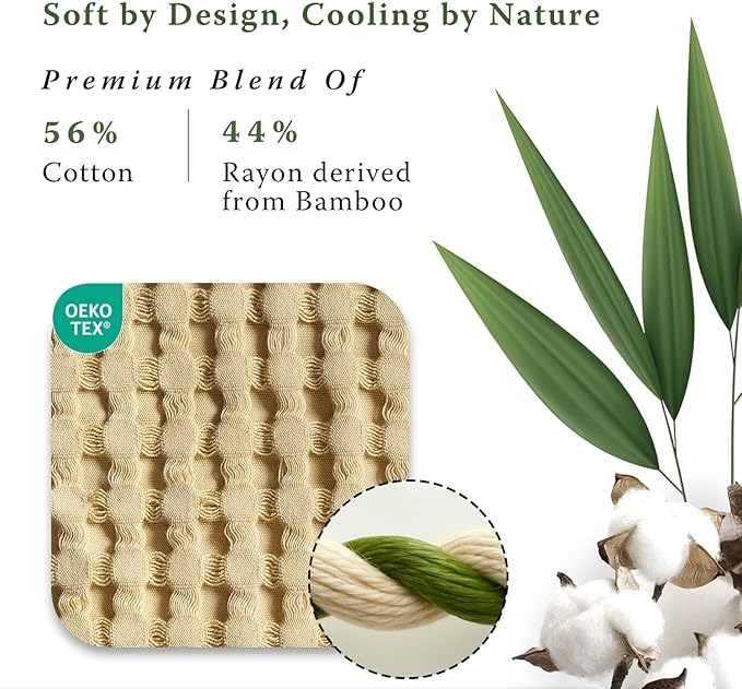 Threadmill Cooling Cotton Waffle Queen Size Blanket | Breathable, Lightweight & Ultra-Soft | Made from Rayon Derived from Bamboo | Cooling Throw Blanket for Couch and Sofa | 90 x 92 Inches | Beige