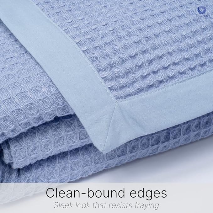 9Threads GOTS Certified Organic Cotton Waffle Weave Blanket, Queen Bed Size, 90"X90"Cozy Throw Blanket for Couch, Modern Home Decor, Throw Blankets, Waffle Blanket, Soft Bed Blankets - Powder Blue