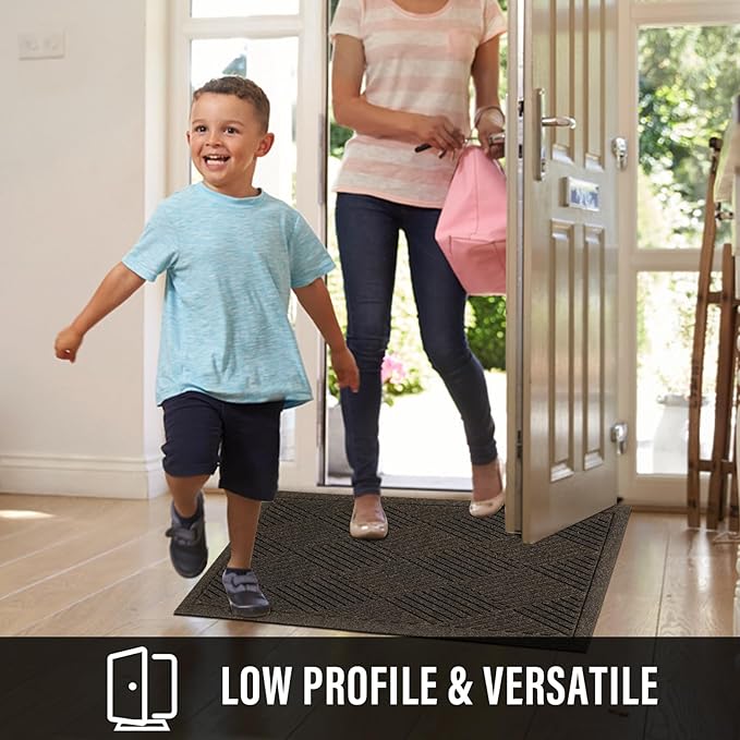 HIYARD Sturdy Front Door Mat, Absorbent Muddy Dirt Resist Welcome Door Mats Outdoor Indoor, Stain and Fade Resistant, Non-Slip Rubber Backing Low Profile Doormat for Entryway, 47×32, Brown