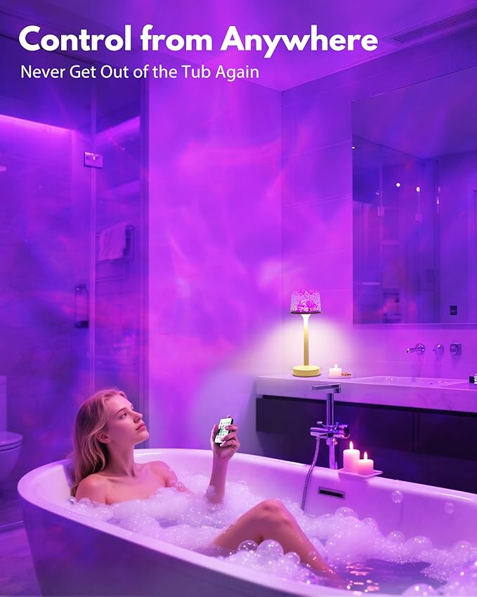 Spa-Like Shower Lamp - Waterproof Bathroom Lamp with 16 Color Ocean Wave Projector, Rechargeable Shower Light with Touch & Remote Control, Cordless Light for Inside Shower/Bathtub