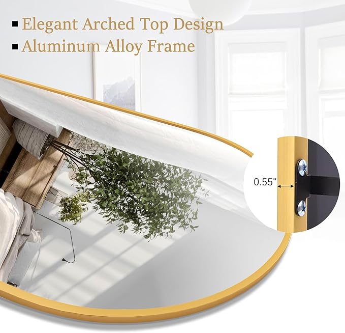 64"x21"Floor Mirror Arched Full Length Mirros, Mirror Floor Length Standing Hanging or Leaning/Large Full Body/Wall Mirror for Bedroom, Living Room, Aluminum Frame, Black