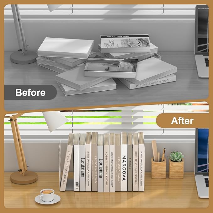 White Bookends 8 Pack, Tree Design Modern Metal Bookends for Shelves, Unique Tree Book Ends Decorative Book Organizer for Desk, Decorative Shelve Book Stopper for Home Office