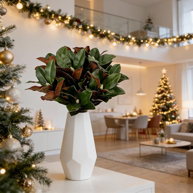 4PCS 29.5 Inch Magnolia Artificial Leaves Branches 3D Real Touch 64 Leaves Bulk Faux Magnolia Stems for Indoor Outdoor Vase Filling Home Wedding Floral Arrangement Decoration