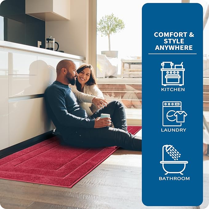 PURRUGS Machine Washable Kitchen Runner Rug 24" x 59", Non-Slip/Skid Hallway Runner Rug, Super Absorbent Soft Area Rug for Kitchen, Hallway & Laundry, Burgundy Red