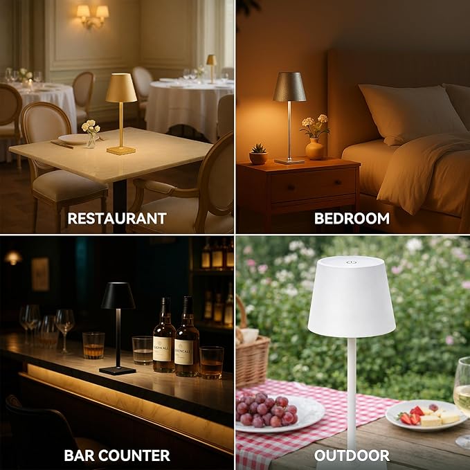 2-Pack Rechargeable Cordless Table Lamps, Battery-Operated Wireless Minimalist Table Lamp, 3 Colors Stepless Dimming LED Adjustable Height Table Lamp for Dining/Bedside/Camping (2, Black)