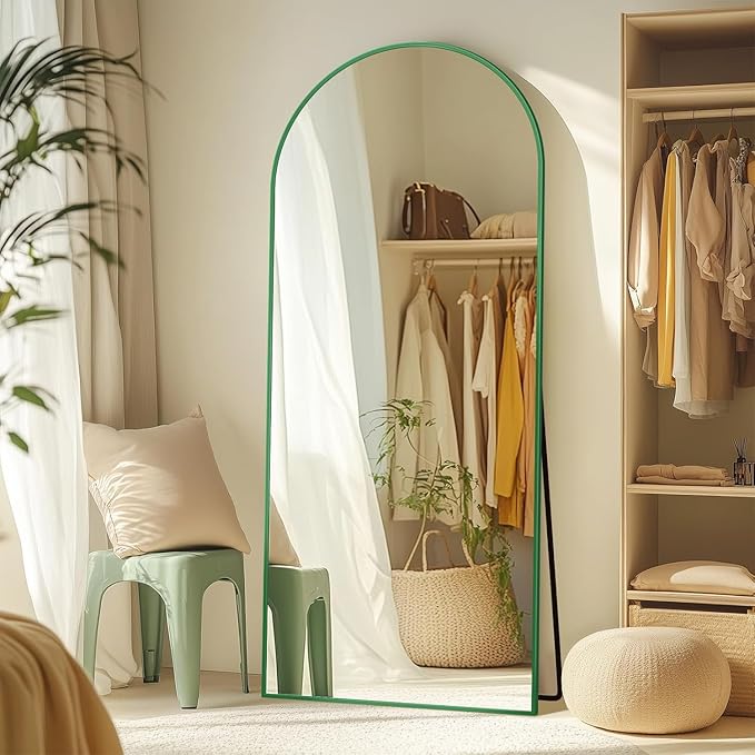 Antok Full Length Mirror, 58"x18" Floor Mirror, Arched Floor Standing Freestanding Arch Full Body Mirrors with Stand for Bedroom, Hanging Mounted for Living Room Cloakroom,Green