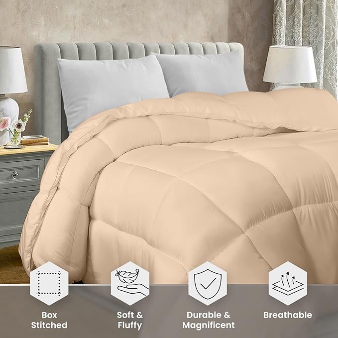 Utopia Bedding Comforter Duvet Insert, Quilted Comforter with Corner Tabs, Box Stitched Down Alternative Comforters King Size (Beige)