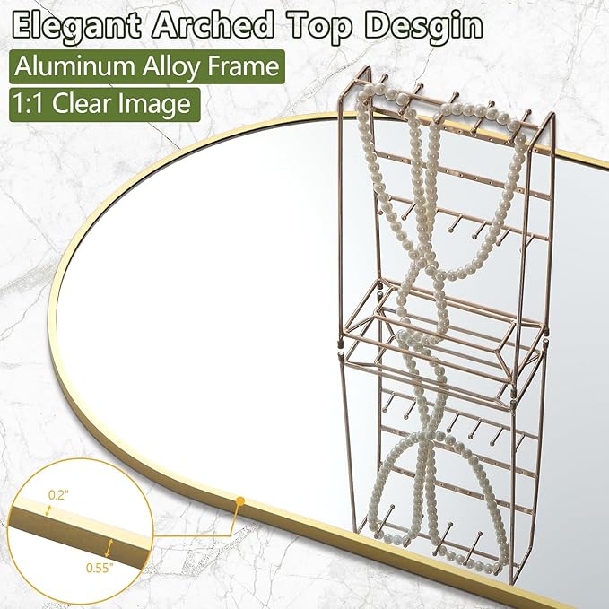 Floor Mirror Arched Full Length Mirrors, Mirror Full Length Standing Hanging or Leaning Against Wall, 59"x18" Large Full Body and Wall Mounted Mirror for Bedroom Living Room, Gold