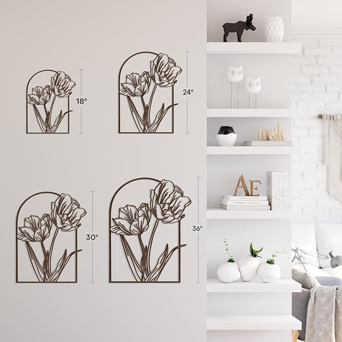 SIGNLEADER Metal Wall Art Decor Sketches & Line Art of Flowers Modern Abstract Wall Sculpture Hangings Home Decoration for Living Room, Bedroom, Bathroom, Kitchen, Outdoor - 18" Bronze