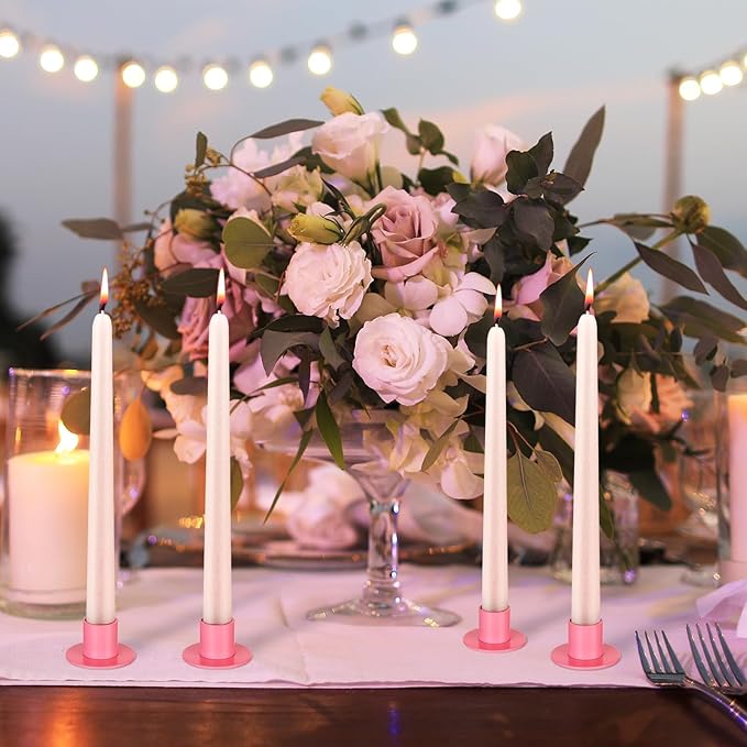 48 Pcs Taper Candle Holders Bulk for Wedding Pillar Candles Metal Taper Candlesticks Holders Centerpieces Short Candle Stick Dinner Decor for Party Anniversary Dinning Table Gift (48, Pink)