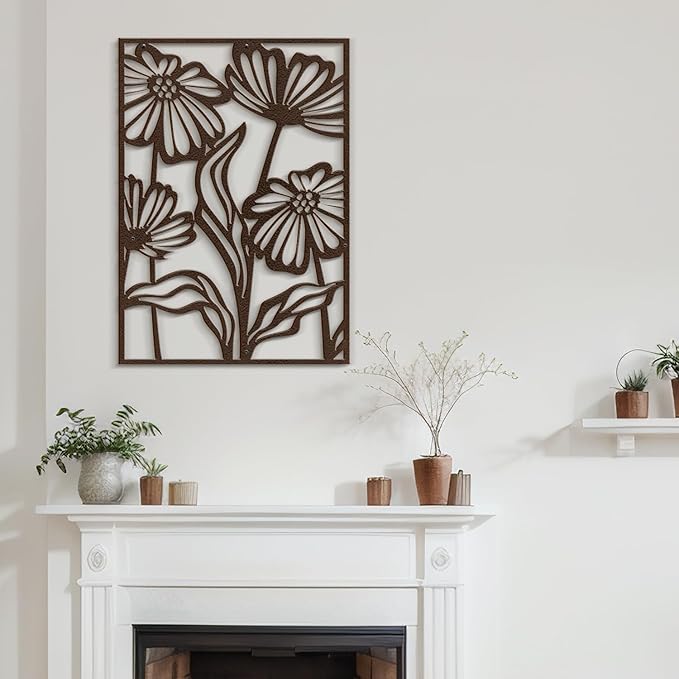SIGNLEADER Metal Wall Art Decor Bronze Flower Minimalist Modern Abstract Wall Sculpture Hangings Home Decoration for Living Room, Bedroom, Bathroom, Kitchen, Outdoor - 18" Bronze