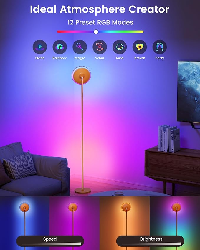 WOWLUMEN UFO Floor Lamp 71in, Upgraded 42W 3700LM LED Torchiere Floor Lamps for Living Room, Modern Tall Bright Standing Light with Remote, Dimmable Sky Light,1/2/3H Timer for Bedroom,Office(Orange)