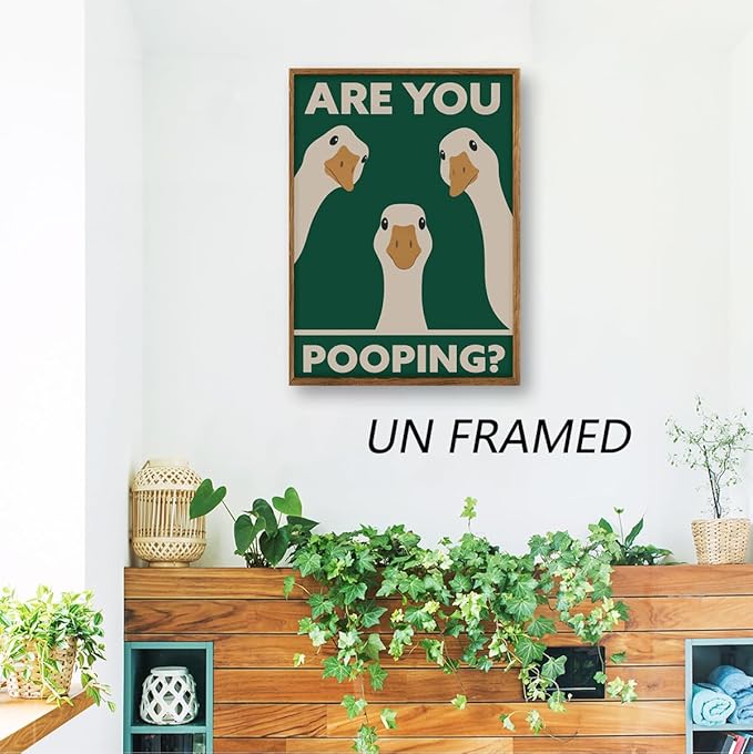 RVETNGVM Funny Goose Wall Art Are You Pooping Vintage Bathroom Decor Poster Animals Goosey Humorous Bathroom Aesthetic Prints Painting For Fun Restroom Wall Decor Unframed 16"x24"