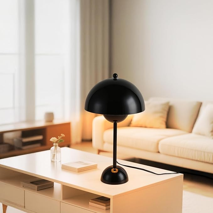 COSYLUX Modern Small Table Lamp for Bedroom, Cute Dome Shade Reflecting Light Reading Lamp for Living Room, Kid's Room, Study, Office, Beside Bedside Nightstand Desk Lamp(Bright Black)