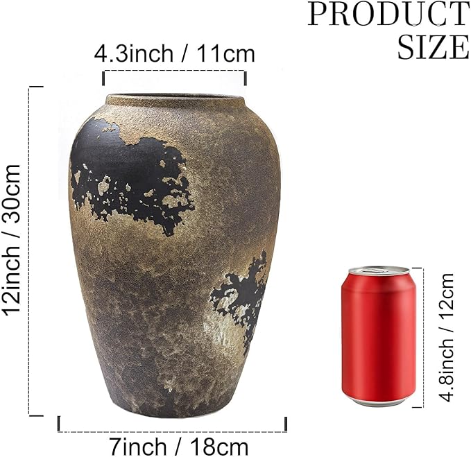 Ceramic Flower Vase 11 inch Tall Vase for Centerpieces,Large Decorative Terracotta Vases,Farmhouse Rustic Vases for Home Decor,Living Room,Table,Neutral,Waterproof