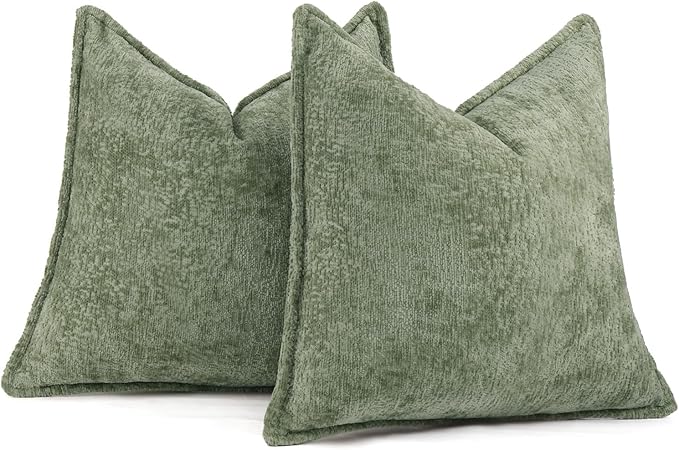 DEZENE Pack of 2 Sage Green Christmas Decorative Throw Pillow Covers 24x24 Cozy Soft Chenille Accent Vintage Square Couch Pillow Covers for Home Decor Bed Sofa Living Room