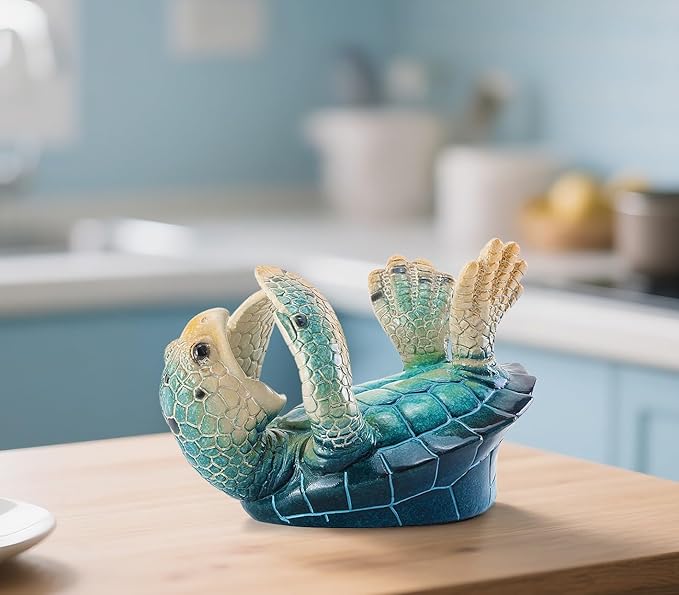 VVGIFTS Sea Turtle Decorative, Figurine Sea Turtle Wine Bottle Holder, Coastal Beach Decor, Resin Statue for Home Desk Tabletop, Ornament Gift Decorations (Bule)