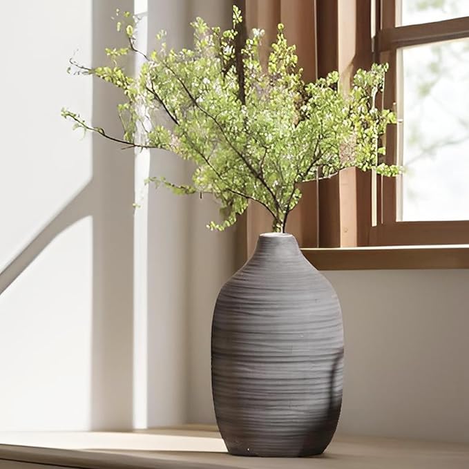 ALMA 9 in Contemporary Vessel for Room Decor Aesthetic|Decorative Black Gray Vase for Pampas Grass|Boho Vase for Coffee Table Centerpiece,Nightstand,Bookshelf,Minimalist Living Room,Bathroom Decor
