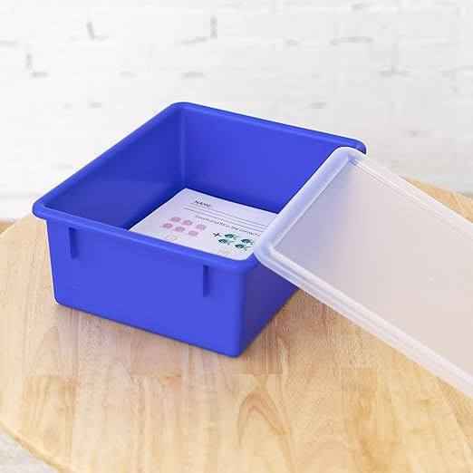 ECR4Kids Letter Size Deep Tray with Lid, Storage Bin, Blue, 10-Piece