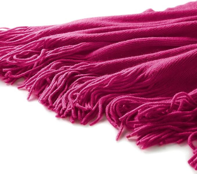 Homiest Decorative Knitted Throw with Fringe, Lightweight Acrylic Knit Blanket, Soft & Cozy Tassel for Couch Sofa Bed (Fuschia, 50 x 60 Inch)