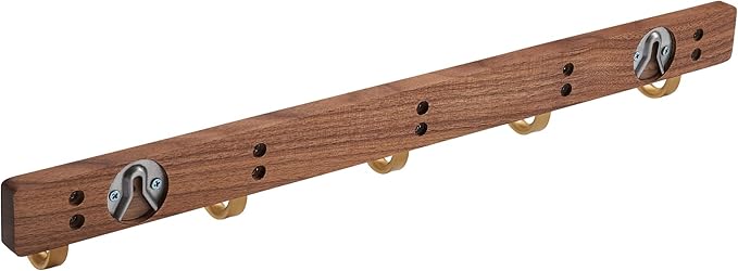 Wall Mounted Coat Rack, Entryway Hanging Rack with Rustic Hooks for Coat, Scarf, Bag, Towel, Key, Cap, Hat - Walnut Gold Matt (5 Hooks - J Shape)