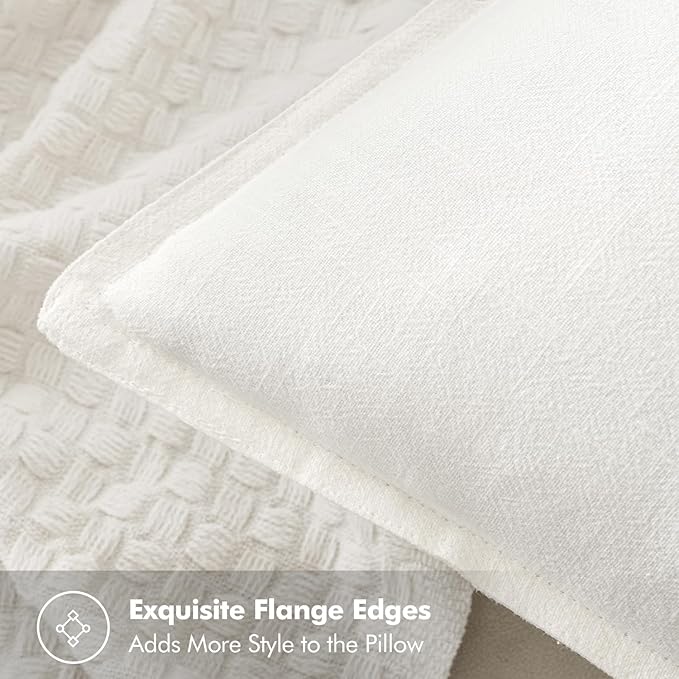MIULEE Decorative Linen Euro Sham Pillow Covers 28x28 Inch Cream White Boho FarmhouseNeutral Christmas Couch Throw Pillows for Bed Pack of 2 Accent Modern Pillowcase Sofa Livingroom Home Decor