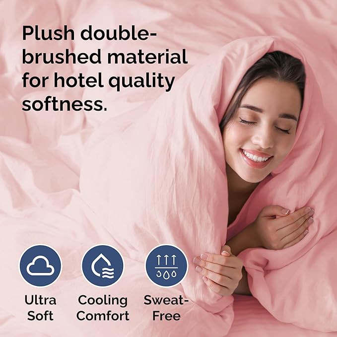 Duvet Cover King Size Set - Extra Soft King Size Duvet Cover 104 x 90 with 2 Pillow Shams - Hotel Luxury Easy Care and Fade Free w/Zipper Closures & Ties - Comfy Breathable Bedding Set (Baby Pink)