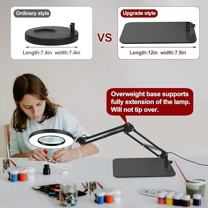 VITOTC 12X Magnifying Light with Stand, 2-in-1 Magnifier with Light Hands Free, Magnifying Glass, 5 Color Modes LED for Work Sewing Reading Hobby Craft Painting Close Work