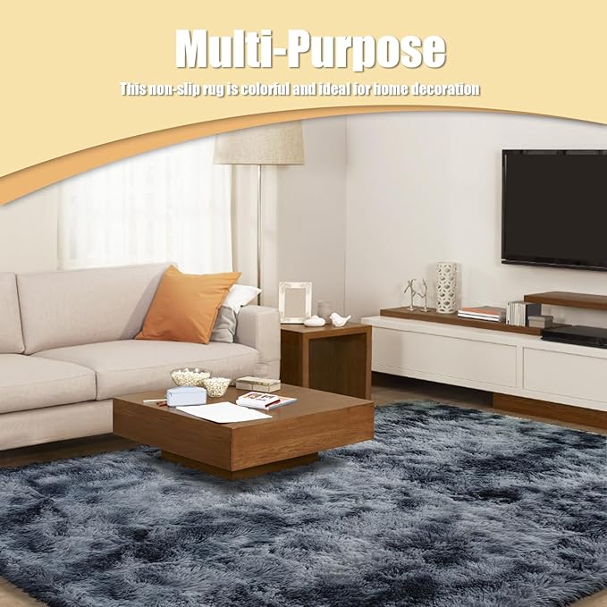 6x9 Fluffy Area Rug for Living Room,Shag Area Rugs for Bedroom,Tie-Dyed Black Soft Fuzzy Rug Non-Shedding Indoor Plush Carpet for Kids Bedroom Nursery Dorm Home Decor