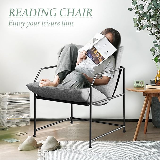 YEEFY Modern Mid Century Modern Accent Chair, Comfy Reading Chair for Living Room, Bedroom, Upholstered Lounge Chair(Gray, 1)