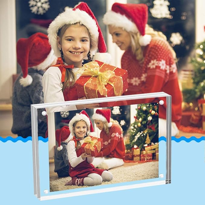 HELPLEX Acrylic Frames, 2 Pack 4x6, 20mm Thicker Frameless Clear Frame, Double Sided Magnetic, Free Standing Desktop Display