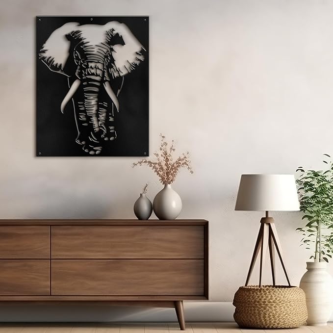 SIGNLEADER Metal Wall Art Decor Elephant Minimalist Modern Abstract Wall Sculpture Hangings Home Decoration for Living Room, Bedroom, Bathroom, Kitchen, Outdoor - 18" Black