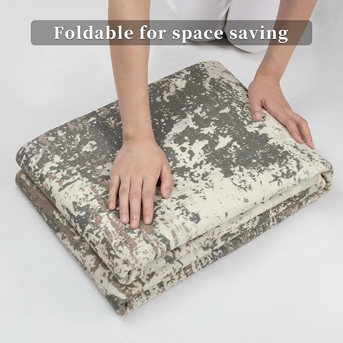 Ciicool 2x6 Washable Runner Rug, Modern Abstract Hallway Rugs Runner, Non-Slip Thin Accent Rug Lightweight Gray Brown Print Distressed Carpet for Laundry Entryway Bedroom Kitchen Bathroom Indoor
