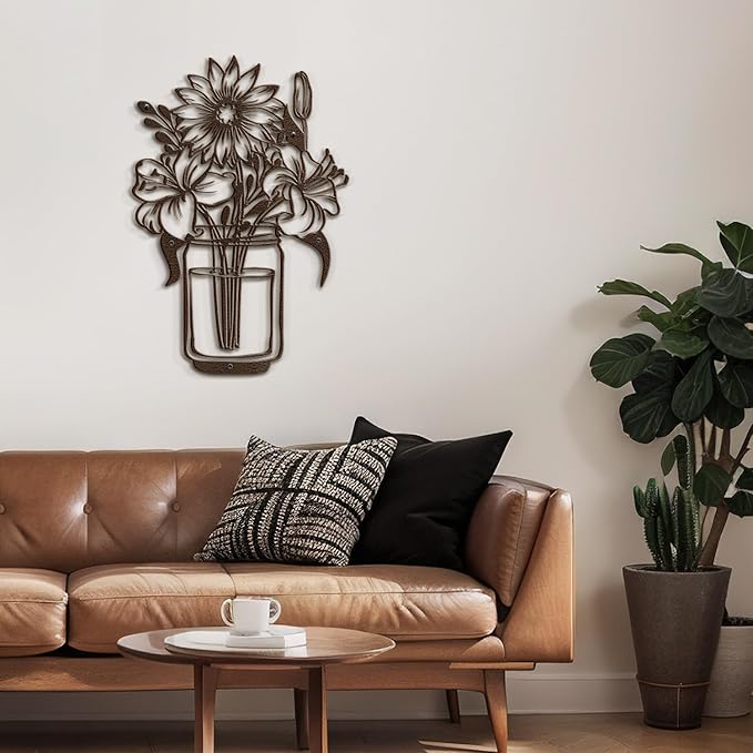 SIGNLEADER Metal Wall Art Decor Flowers in Bottle Minimalist Modern Abstract Wall Sculpture Hangings Home Decoration for Living Room, Bedroom, Bathroom, Kitchen, Outdoor - 18" Bronze