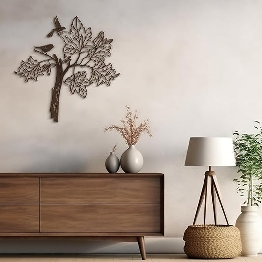 SIGNLEADER Metal Wall Art Decor Bird Standing on Tree Minimalist Modern Abstract Wall Sculpture Hangings Home Decoration for Living Room, Bedroom, Bathroom, Kitchen, Outdoor - 18" Bronze