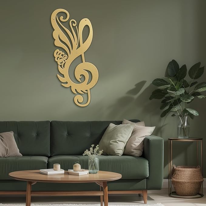 SIGNLEADER Metal Wall Art Decor Music Notes Modern Abstract Wall Sculpture Hangings Home Decoration for Living Room, Bedroom, Bathroom, Kitchen, Outdoor - 18" Gold