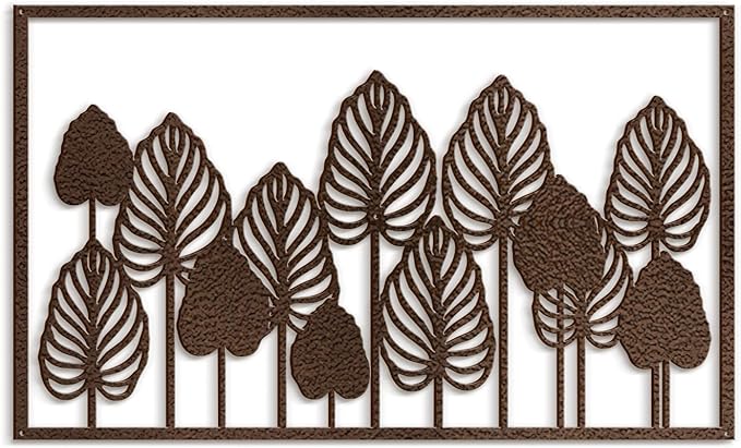SIGNLEADER Metal Wall Decor Palm Tree Leaves Minimalist Modern Abstract Wall Sculpture Hangings Home Decoration for Living Room, Bedroom, Bathroom, Kitchen, Outdoor - 24" Bronze