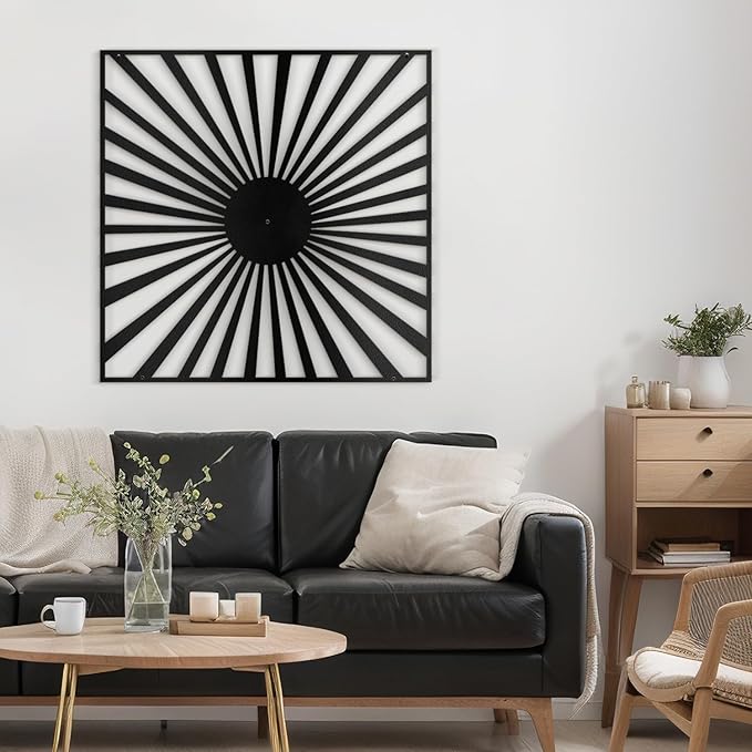 SIGNLEADER Metal Wall Decor Sun Ray Lake Minimalist Modern Luxury Wall Sculpture Hangings 3D Statue Home Decoration for Living Room, Bedroom, Bathroom, Kitchen, Fireplace, Office - 18" Black