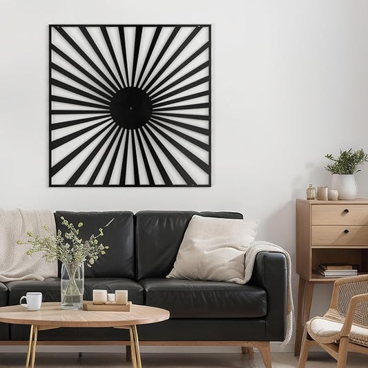SIGNLEADER Metal Wall Decor Sun Ray Lake Minimalist Modern Luxury Wall Sculpture Hangings 3D Statue Home Decoration for Living Room, Bedroom, Bathroom, Kitchen, Fireplace, Office - 18" Black
