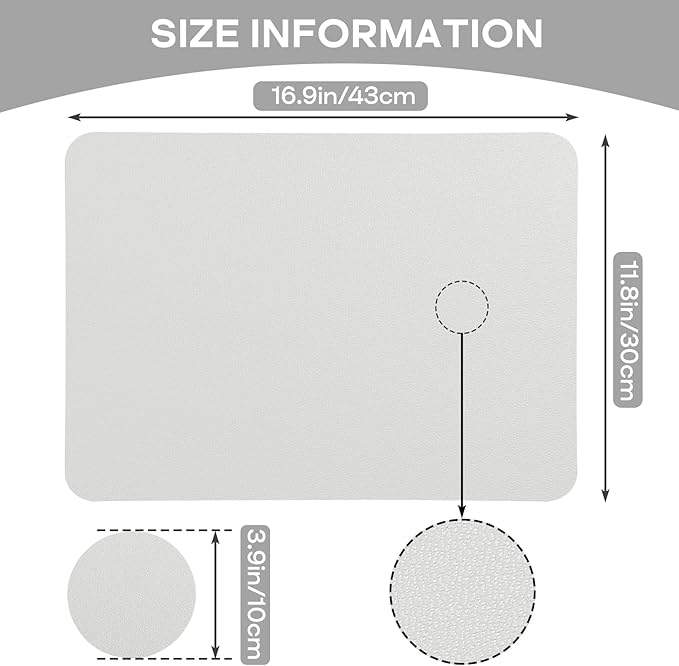 Faux Leather Placemats Set of 6, Vinyl Placemats Heat Resistant Place Mats, Waterproof Oil-Proof Wipeable Dining Table Mats and Coasters for Kitchen, Indoor, Outdoor (White)