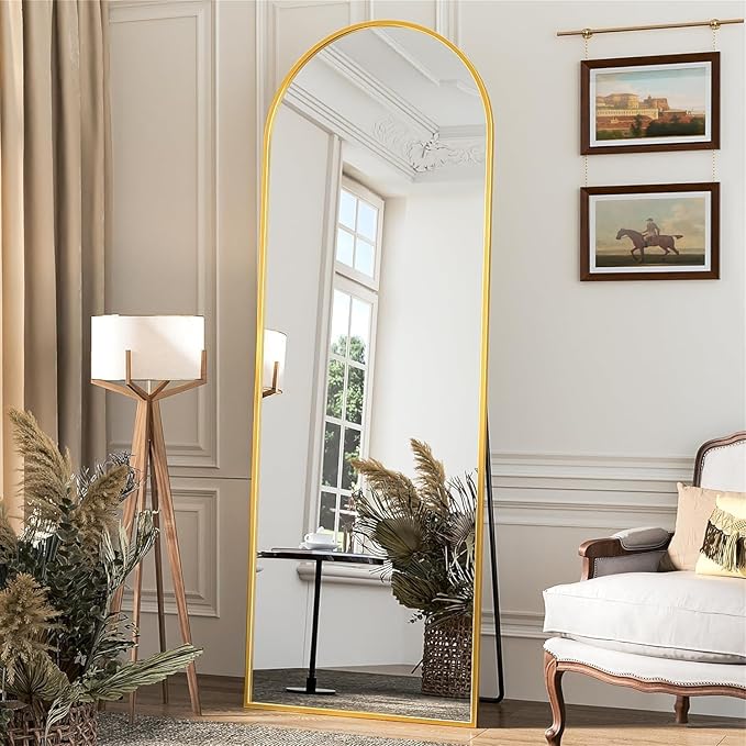 Antok Full Length Mirror, 58"x21" Arched Floor Mirror, Mirror Full Length with Stand, Wall Mounted Mirrors for Living Room Bedroom,Gold