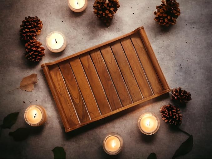 Vesta Homes Large Teak Wood Rectangular Serving Tray for Home, Kitchen, Restaurant, Office Organizer, Dining Table|Premium Serving Trays|38 X 25 X 6 Cm|Handmade in India