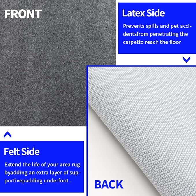 100% Waterproof Non-Slip Rug Pad 5x7 for Large Area Rugs Durable Felt Floor Protection pad for All Floors, Suitable for Cutting. Rug Pads Keep Rugs in Place and Provide Cushioning