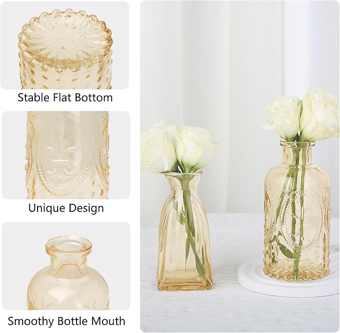 RUCKAE 12 Pack Glass Bud Vases Mini Flower Vase Small Vintage Vases for Centerpiece Table Wedding Decorations Home Decor Party (Gold)
