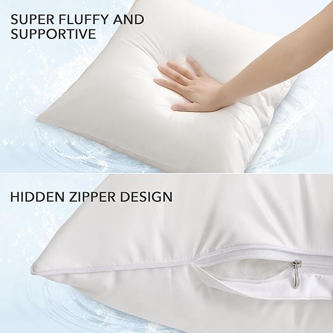 Oubonun 20x20 Outdoor Pillow Inserts (Pack of 2) - Square Waterproof Throw Pillow - Decorative Throw Pillows Insert for Couch Sofa Bed Patio Furniture - White Pillows