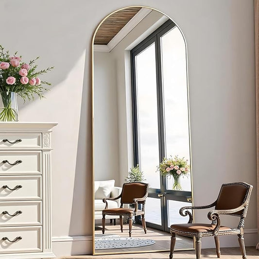 Floor Mirror Arched Full Length Mirrors, Mirror Full Length Standing Hanging or Leaning Against Wall, 59"x18" Large Full Body and Wall Mounted Mirror for Bedroom Living Room, Gold