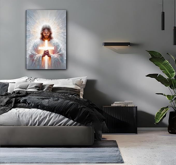 jesus wall art jesus Cross wall decor Christian Prayer poster prints Jesus Canvas pictuer for wall Religious Room Decor for Church Prayer Room Hospitals living room bedroom 12 * 18 in (Canvas)